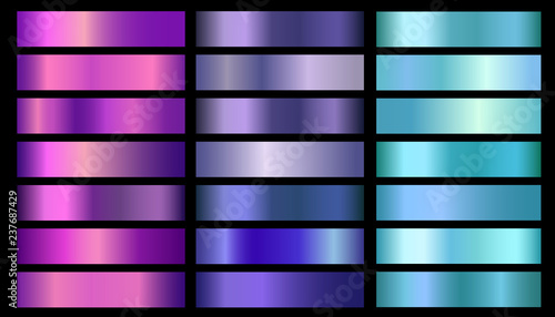 Pink, purple, violet, blue, aquamarine metallic foil texture vector gradients set