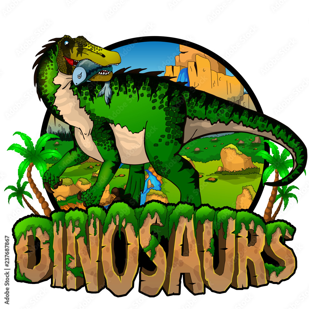 Fototapeta Logo Dinosaurs World with Baryonyx. Ilustracji wektorowych.