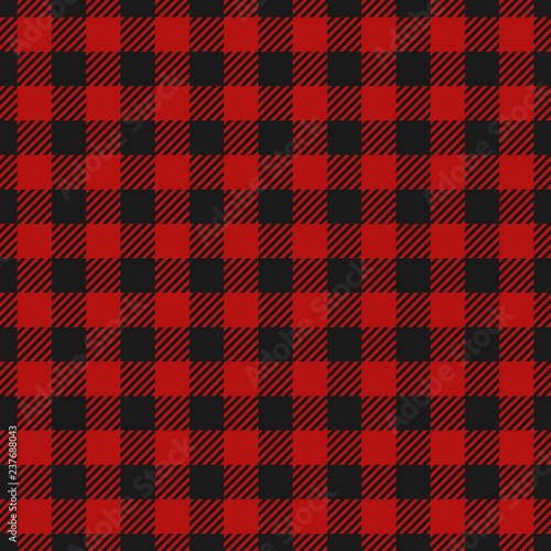 Lumberjack plaid seamless pattern flannel, Alternating dark red and black squares checkered background. Scottish cage. Vector illustration