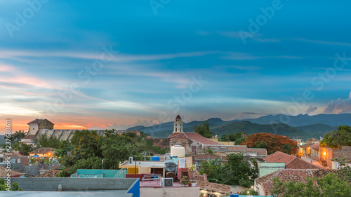 Panoramic view of Trinidad Cuba under a beautiful sunset sky