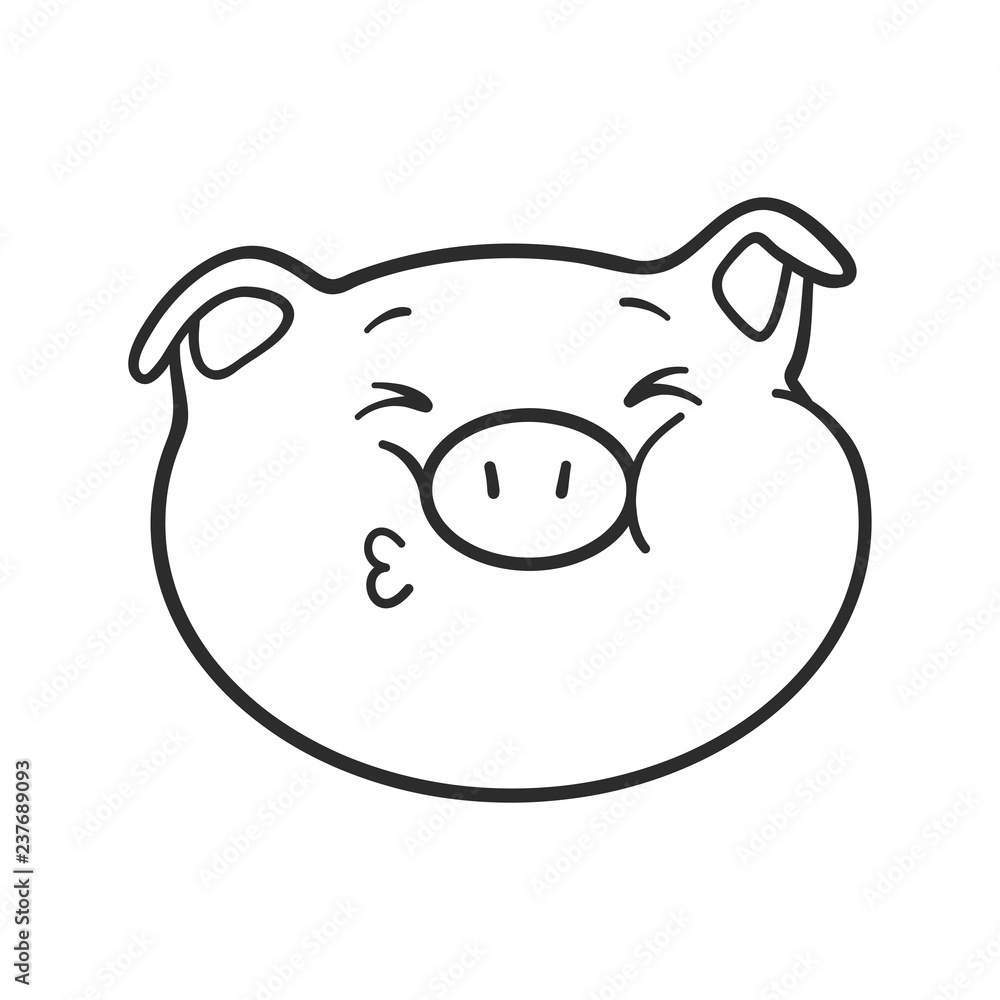 Kissing emoticon icon. Squinted emoji pig is sending a kiss. Cute little pig for coloring book. Kissing emoticon icon. Squinted emoji pig is sending a kiss. Cute little pig for coloring book.