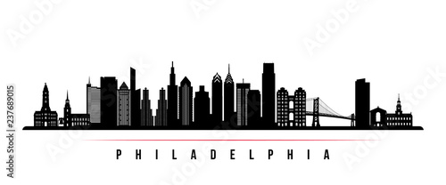 Philadelphia city skyline horizontal banner. Black and white silhouette of Philadelphia city, Netherlands. Vector template for your design. photo