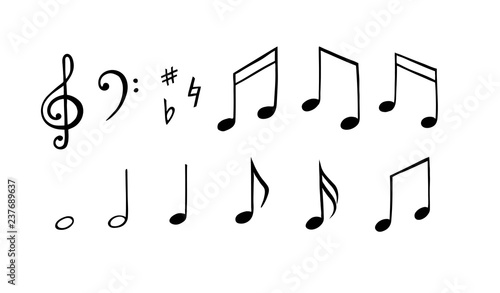 music notes set. Hand drawn illustration. Melody symbol