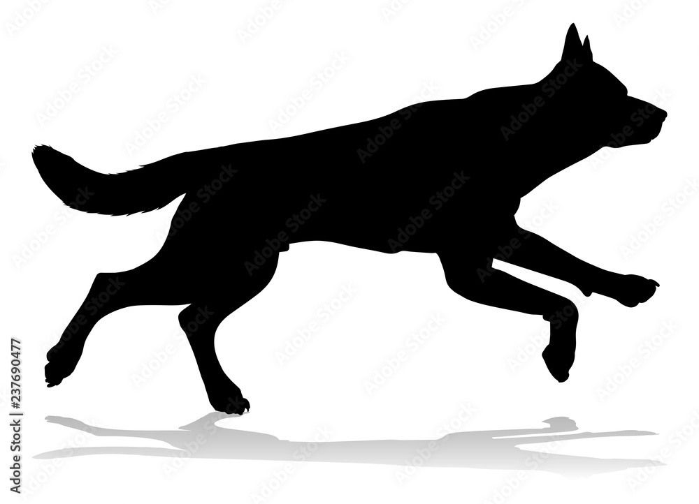 A detailed animal silhouette of a pet dog A detailed animal silhouette of a pet dog