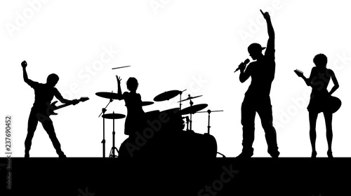 Stampa su tela A musical group or rock band playing a concert in silhouette