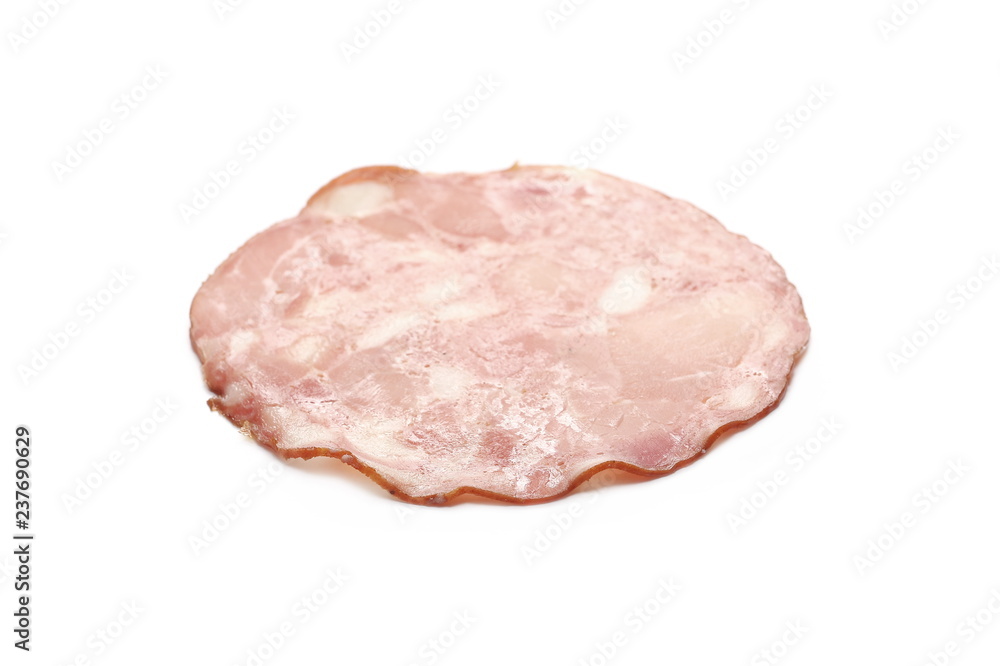 Ham slice isolated on white background, top view Ham slice isolated on white background, top view