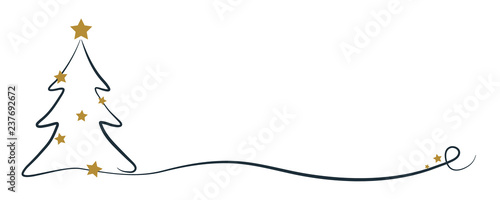 Christmas banner template with with hand drawn tree. Vector.