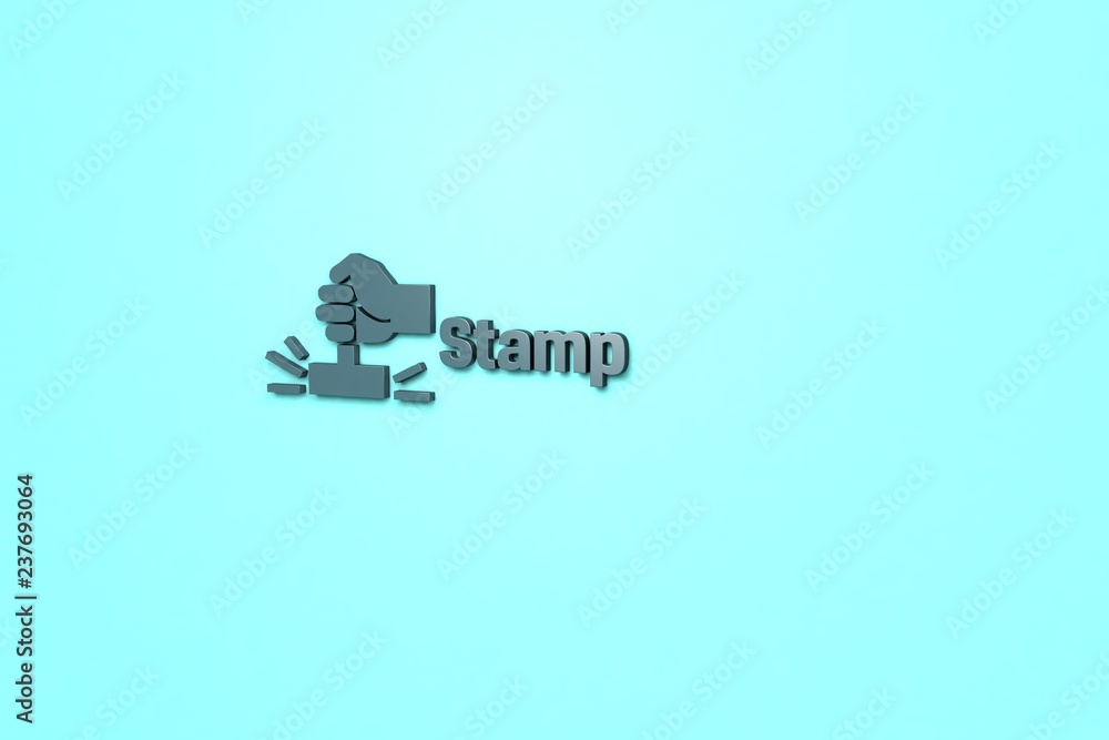 3D illustration of Stamp, blue color and blue text with light-blue background. 3D illustration of Stamp, blue color and blue text with light-blue background.
