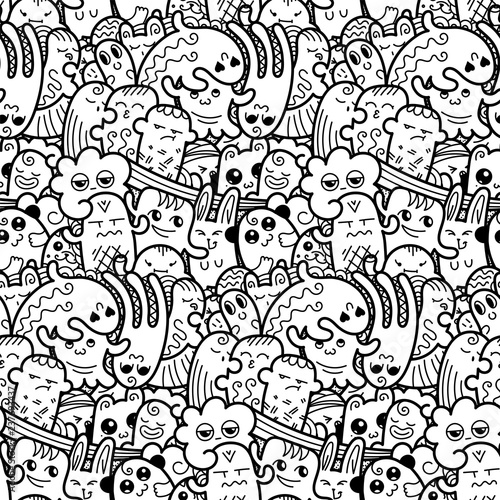 Funny doodle monsters seamless pattern for prints, designs and coloring books