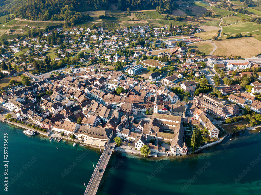 Aerial view of Stein Am Rhine, Schaffhausen, which is a famous tourist attraction at the Lake Constance region, Switzerland
