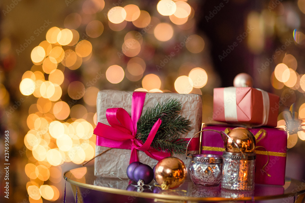 christmas gift with defocused lights christmas gift with defocused lights