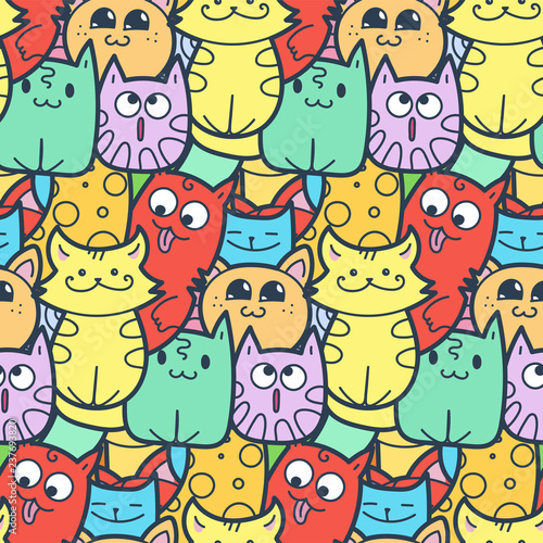 Funny doodle cats and kittens seamless pattern for prints  designs and coloring books