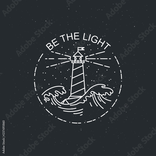Vintage illustration of thin line sea beacon icon.