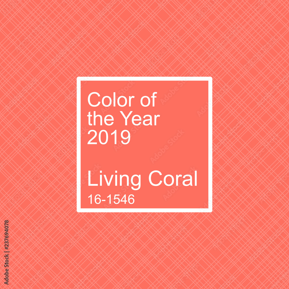 Living coral color of the year 2019. Seamless hatch vector pattern and swatch