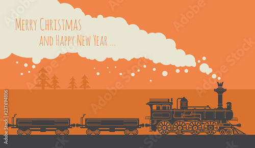 Christmas card with a vintage steam train photo