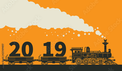 Christmas card with a vintage steam train