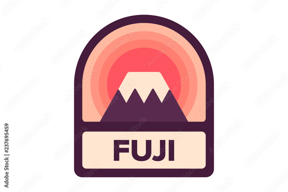 badge mountain fuji icon vector, rising sun above the hill badge mountain fuji icon vector, rising sun above the hill