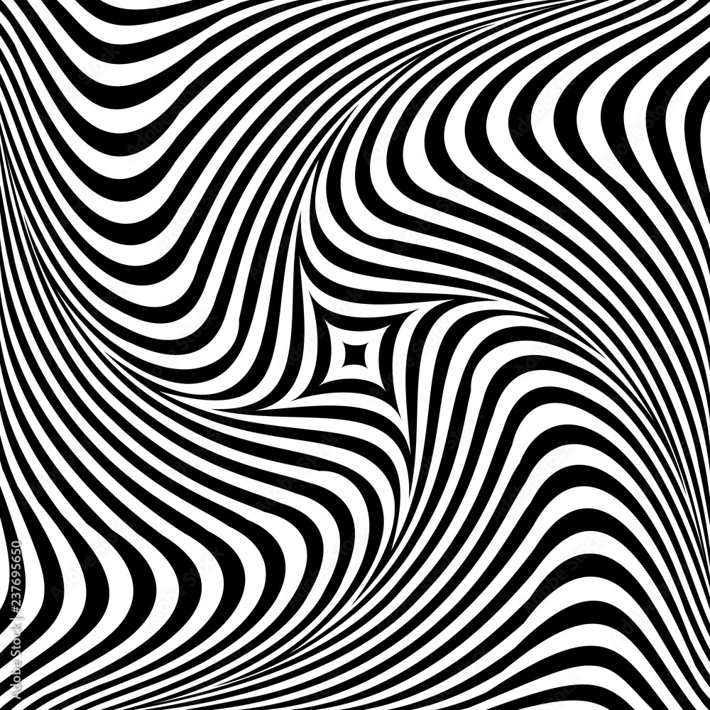 Abstract op art graphic design. Illusion of torsion rotation movement.