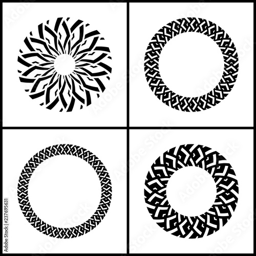 Design elements set. Geometric patterns in circle shape.