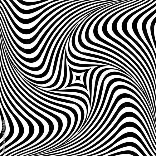 Abstract op art graphic design. Illusion of torsion rotation movement.