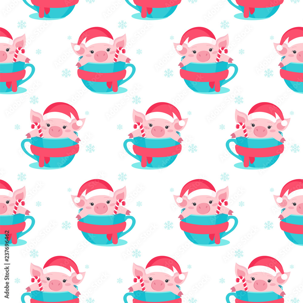 Christmas seamless pattern with cartoon piggy. Vector illustration. Christmas seamless pattern with cartoon piggy. Vector illustration.
