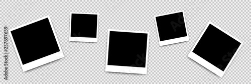 Composition of realistic black photo frames on transparent background. Mockup for design