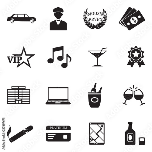 Limousine Icons. Black Flat Design. Vector Illustration. 