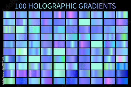 Holographic blue gradient colorful background Vector. Hologram foil texture gradient template