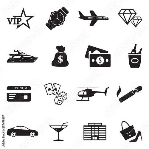 Luxury and Wealth Icons. Black Flat Design. Vector Illustration.