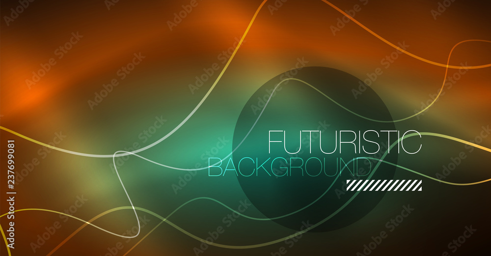 Fototapeta premium Abstract shiny glowinng color wave design element on dark background - science or technology concept