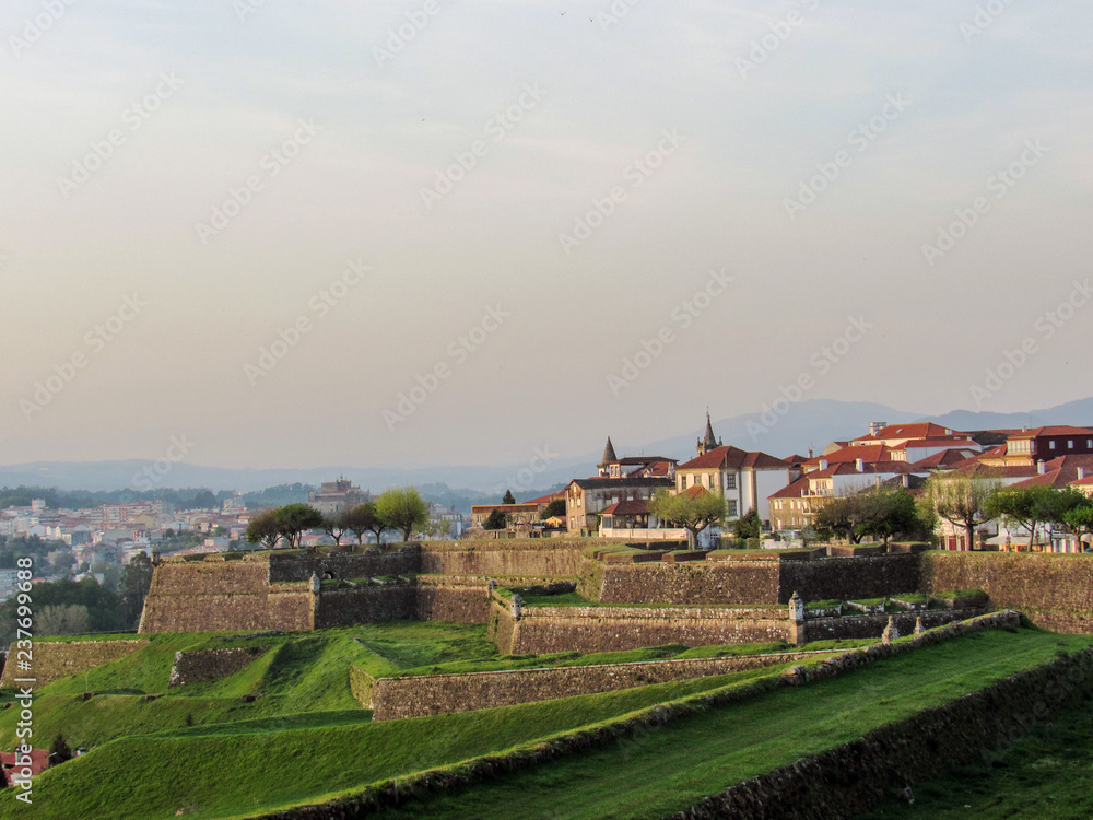 Fortaleza of Valenca with defensive walls of the fortress in the village of Valenca do Minho in Portugal