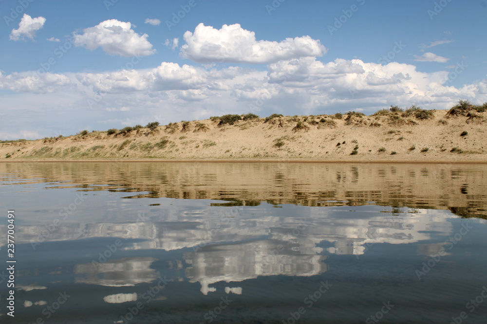 the sky reflected in the water, deserted beach lake, summer sky, nature, blue cloud, the sky reflected in the water, deserted beach lake, summer sky, nature, blue cloud,