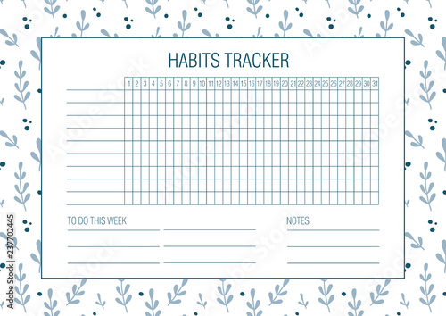 Habit tracker blank with Hand drawn floral texture
