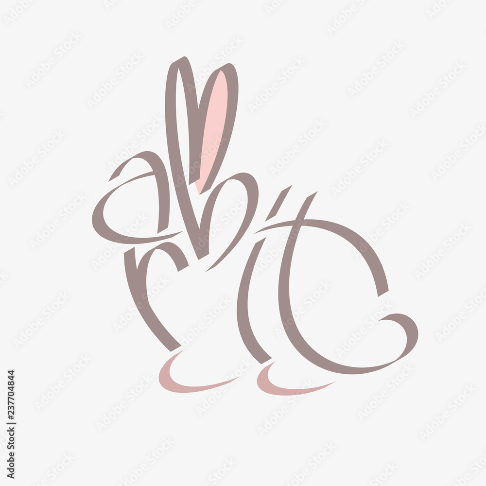 Naklejka premium Animal typography, animal calligraphy, animal logo, animal logotype. Rabbit typography, rabbit calligraphy, rabbit logo, rabbit logotype.