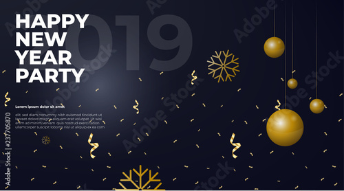 Happy New Year Vector Poster Whit Gold Elements Banner