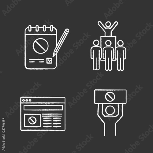 Protest action chalk icons set