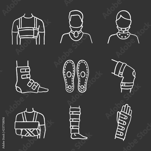 Trauma treatment chalk icons set