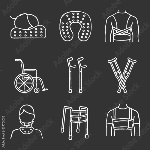 Trauma treatment chalk icons set