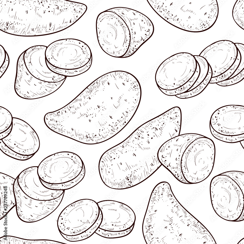 Yams. Tuber, slice. Background, wallpaper, texture, seamless. Sketch. Monophonic Yams. Tuber, slice. Background, wallpaper, texture, seamless. Sketch. Monophonic