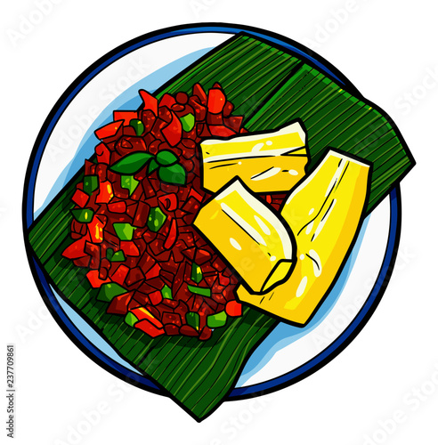Funny and delicious "Cikalang Banda Tumbu", a traditional food from Indonesia mad from cassava - vector.