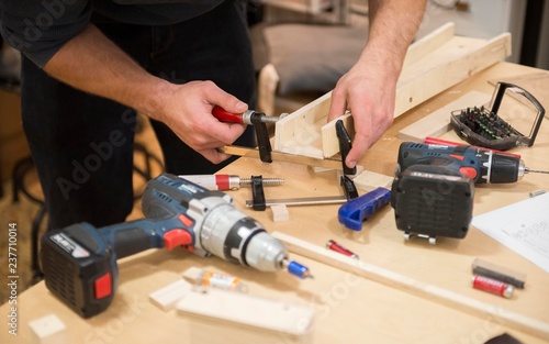 Battery drill. mechanical work tool.