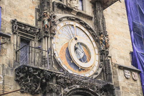 Prague chimes or old-fashioned astronomical clock in Prague.