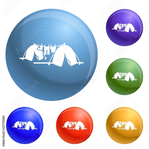Homeless tent camp icons set vector 6 color isolated on white background
