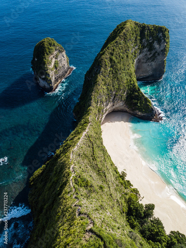 A top view from the dinosaur beach or also called Kelingking beach in Nusa Penida, Indonesia
