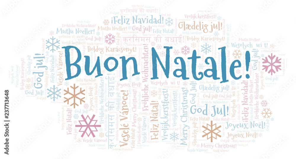 Obraz premium Buon Natale word cloud - Merry Christmas on Italian language and other different languages.