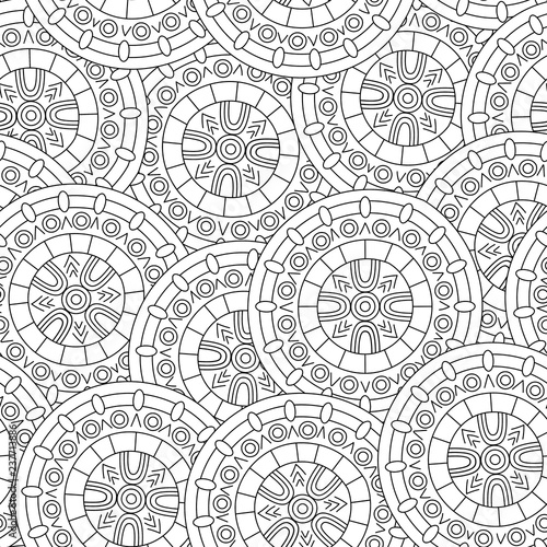 Black and white seamless pattern in boho style. Boho background. Hand-drawn vector pattern.