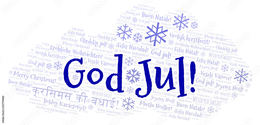 Fototapeta premium God Jul word cloud - Merry Christmas on Swedish language and other different languages.