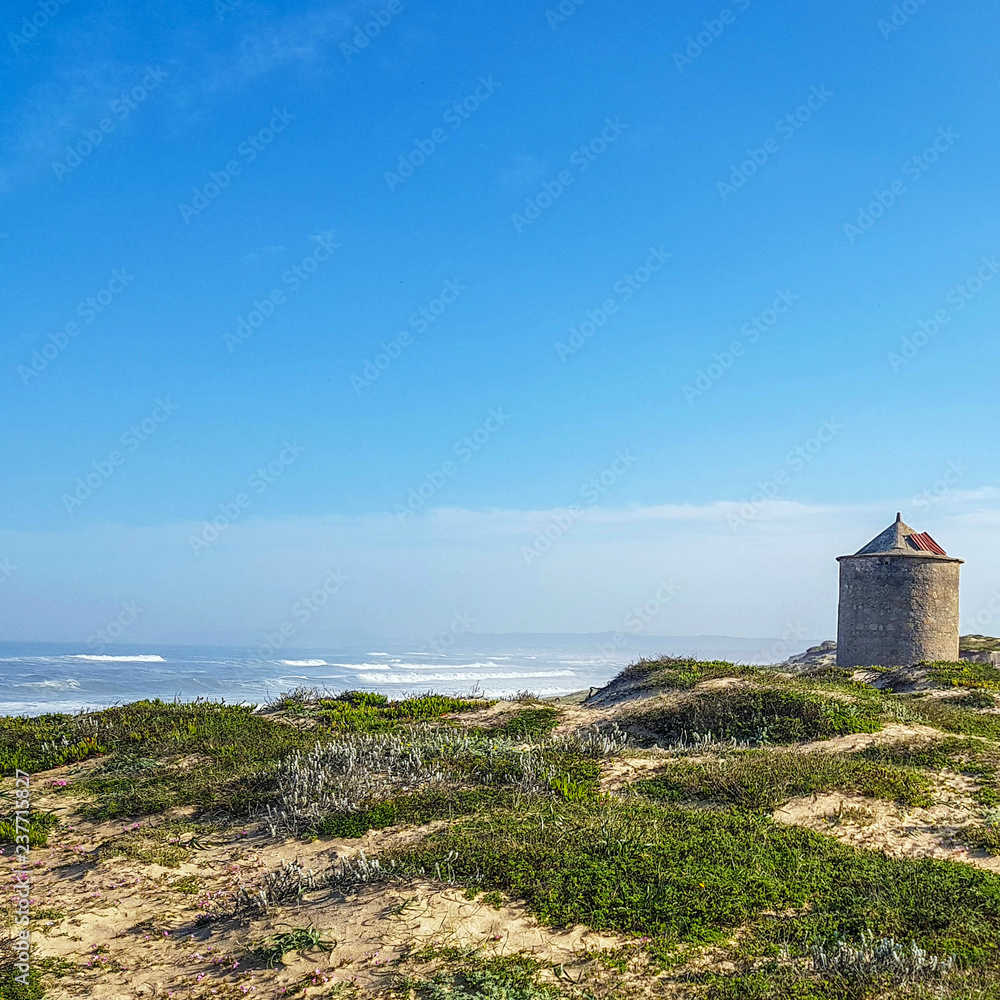 Atlantic ocean coastline landscape along the Saint James way in Portugal, Europe