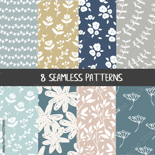 Set of natural farmhouse style seamless patterns for kitchenware and homeware, fabric and stationery design and decoration