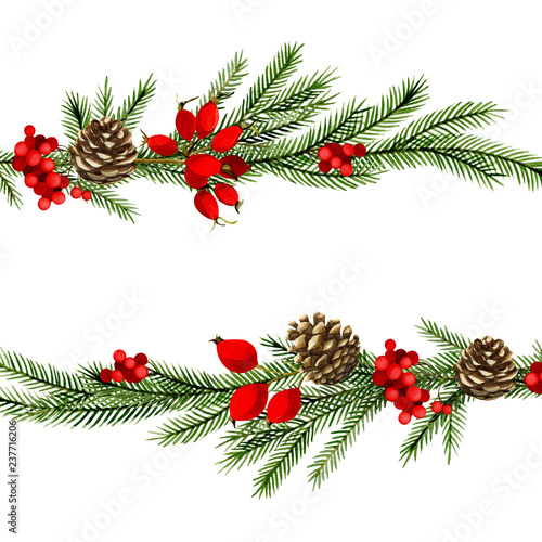 Watercolor Christmas framework wreath with fir branches and place for text. Perfect for Christmas invitations, greeting cards, blogs, posters and holiday clip art isolated on white background.